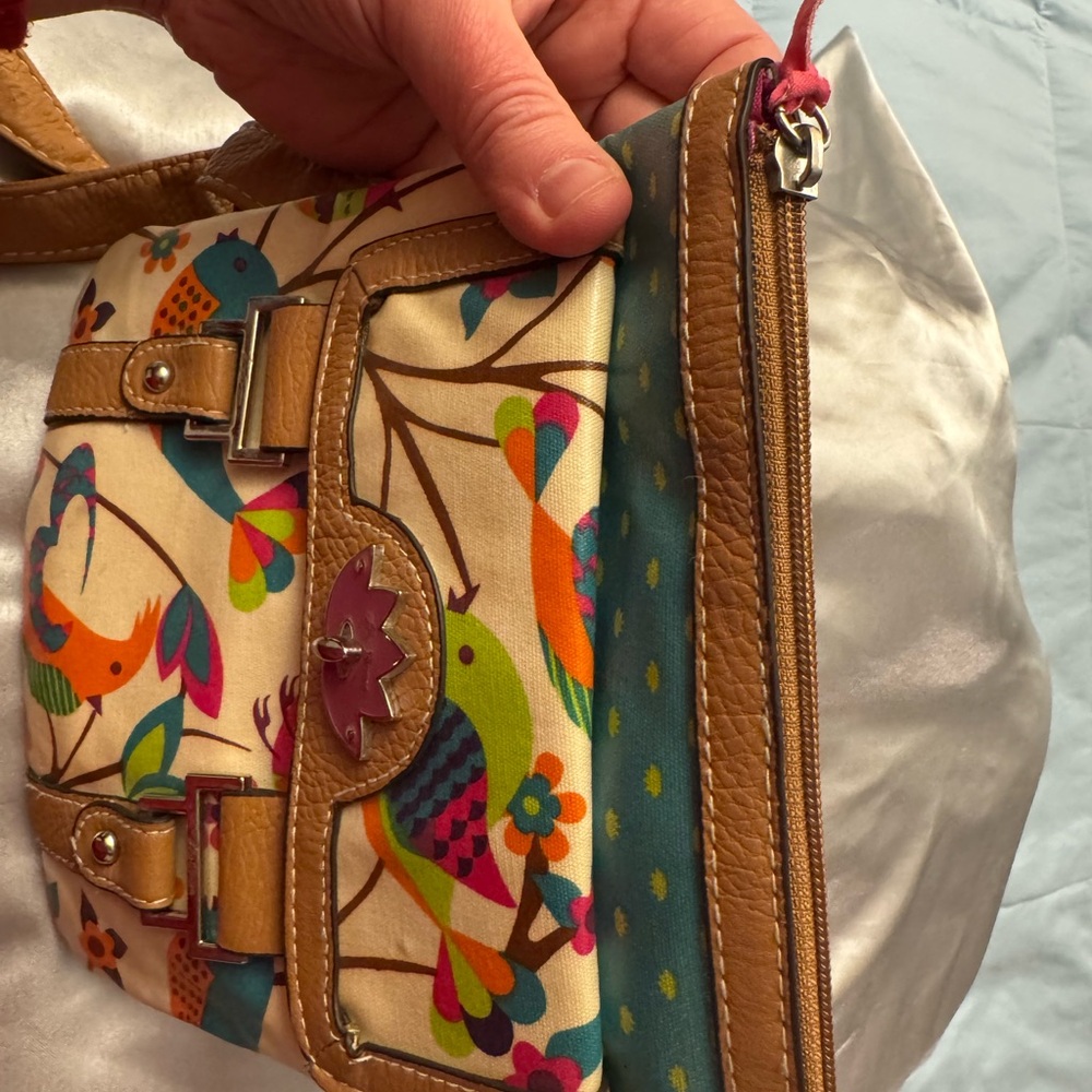 Lily bloom colorful green, pink, blue bird pattern small crossbody purse bag EUC - Picture 3 of 8